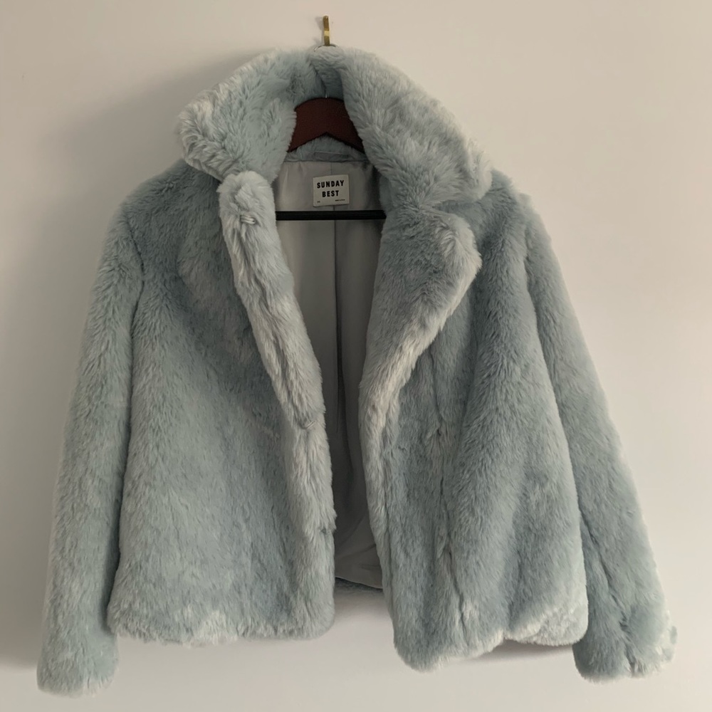 Aritizia, Sunday Best baby blue faux fur coat